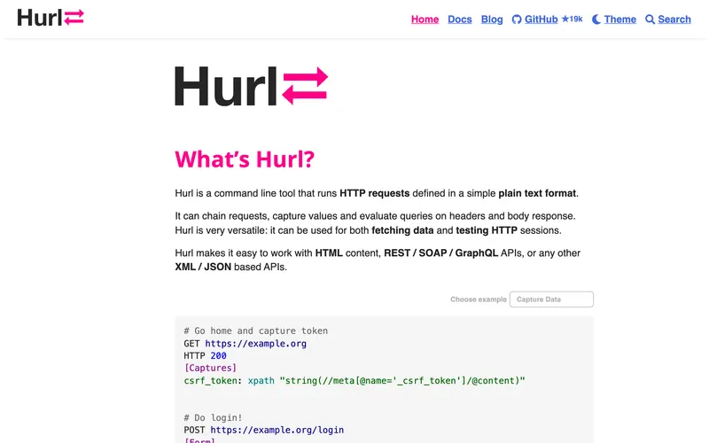 Screenshot of the Hurl homepage