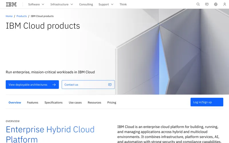 Screenshot of the IBM Cloud homepage
