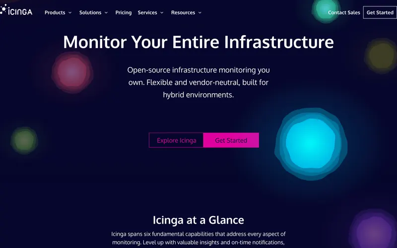 Screenshot of the Icinga homepage