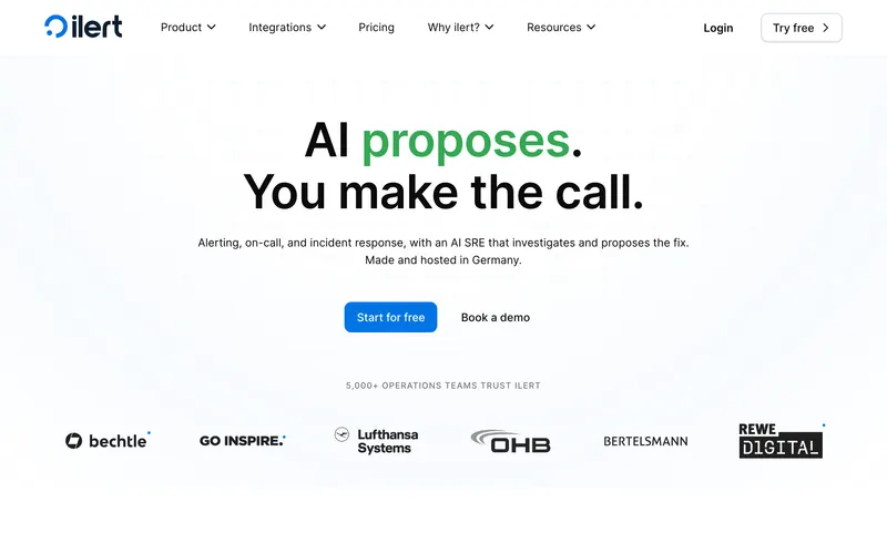 Screenshot of the ilert homepage