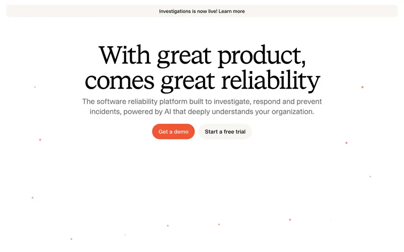 Screenshot of the incident.io homepage