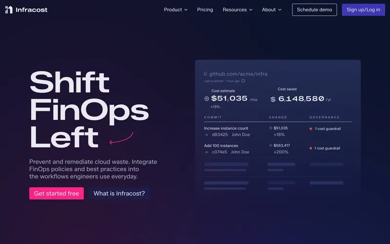 Screenshot of the Infracost homepage