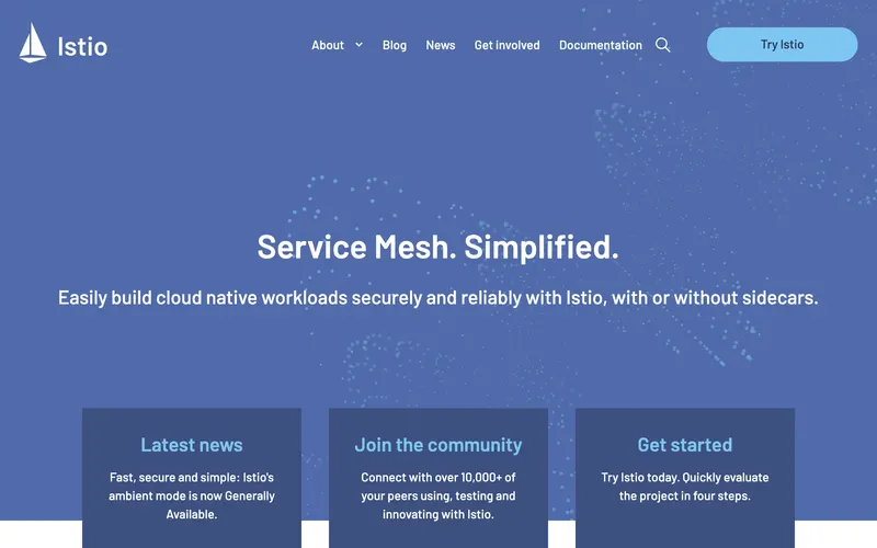 Screenshot of the Istio homepage