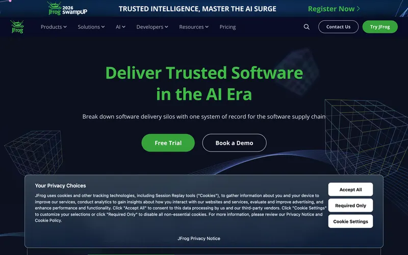 Screenshot of the JFrog homepage