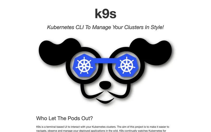 Screenshot of the k9s homepage