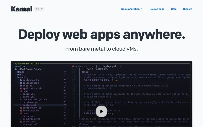 Screenshot of the Kamal homepage