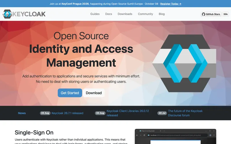 Screenshot of the Keycloak homepage