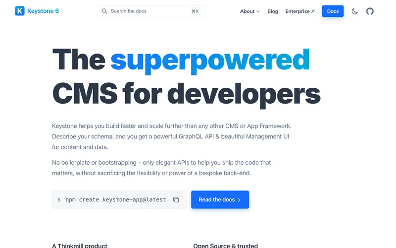 Screenshot of the Keystone homepage