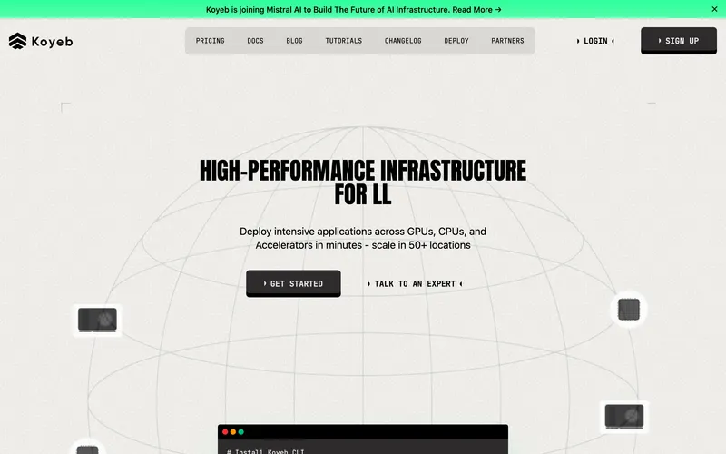 Screenshot of the Koyeb homepage