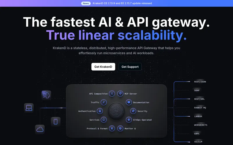 Screenshot of the KrakenD homepage