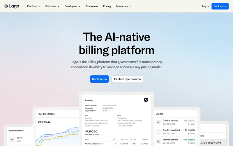 Screenshot of the Lago homepage