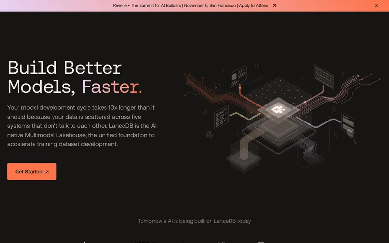 Screenshot of the LanceDB homepage