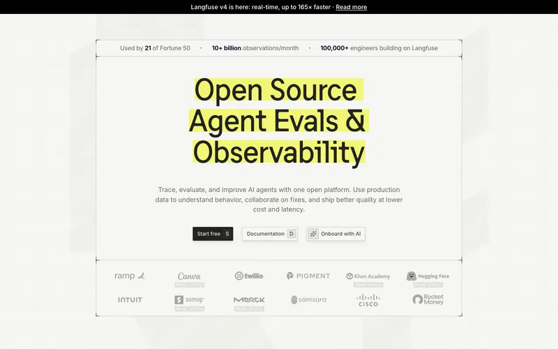 Screenshot of the Langfuse homepage