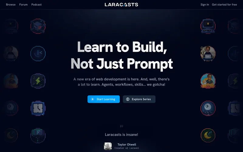 Screenshot of the Laracasts homepage