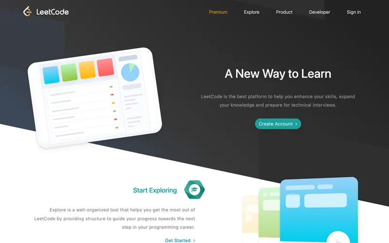 Screenshot of the LeetCode homepage