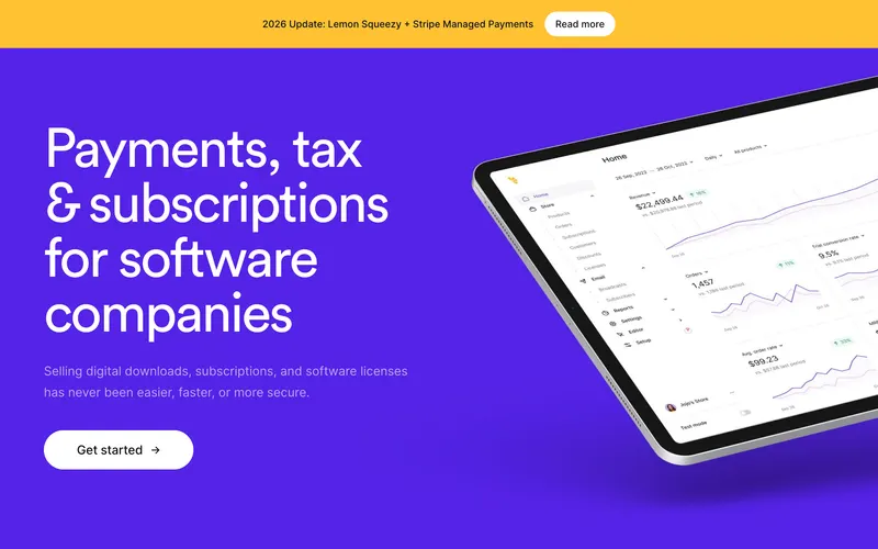 Screenshot of the Lemon Squeezy homepage