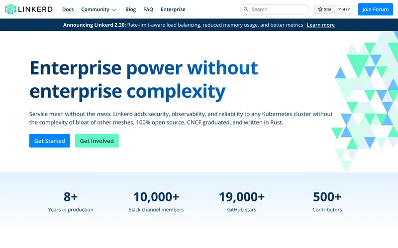 Screenshot of the Linkerd homepage
