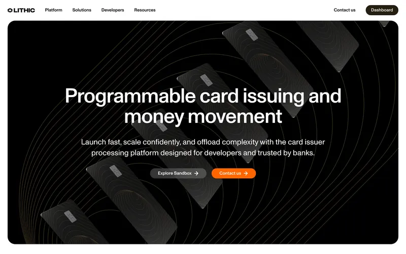 Screenshot of the Lithic homepage