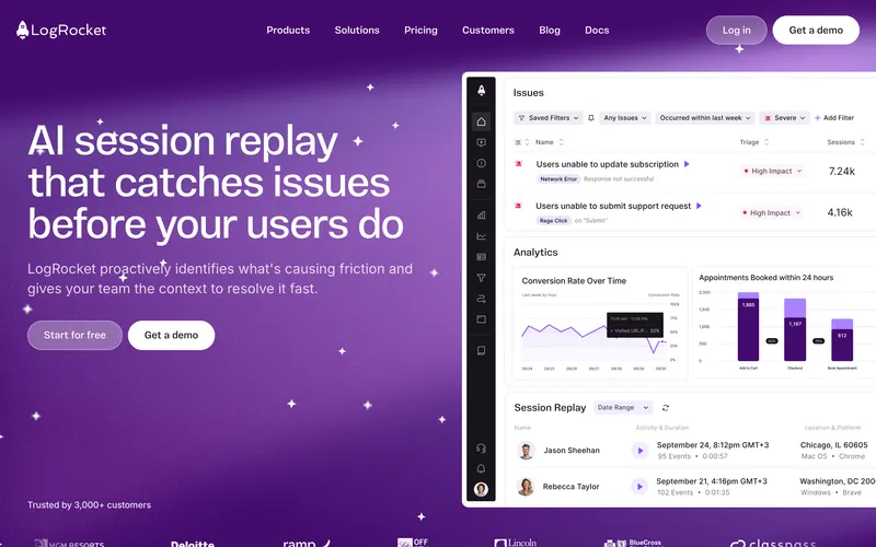 Screenshot of the LogRocket homepage
