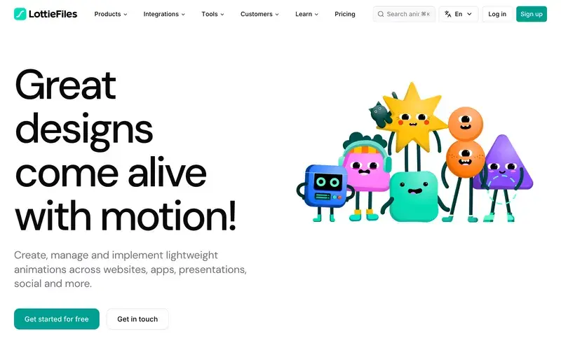Screenshot of the LottieFiles homepage