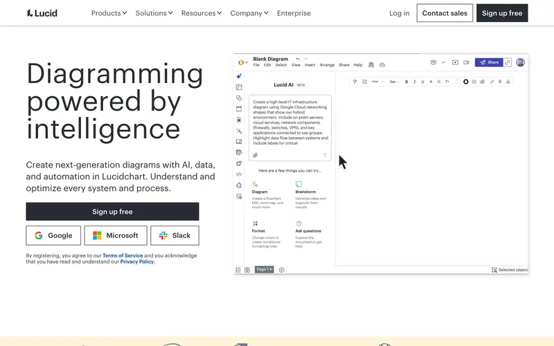 Screenshot of the Lucidchart homepage