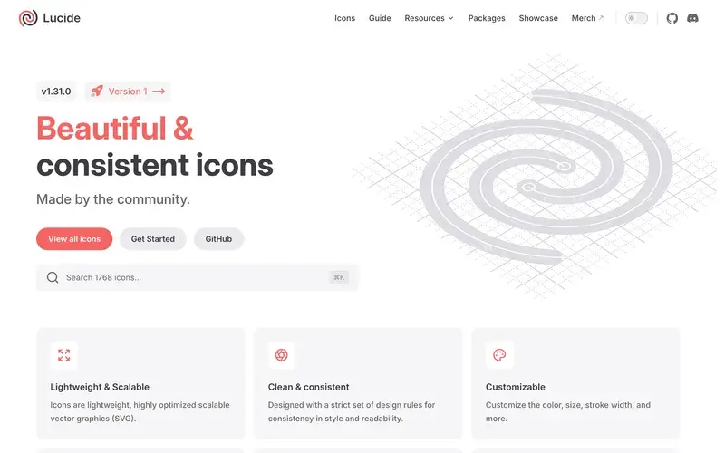 Screenshot of the Lucide homepage