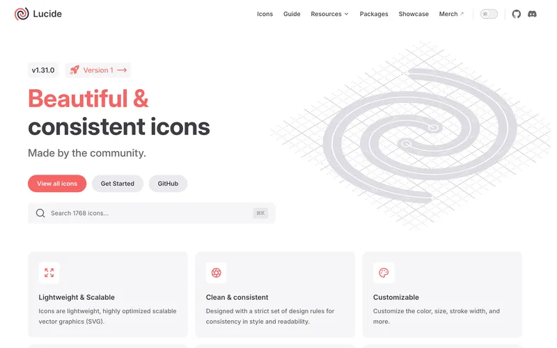Screenshot of the Lucide homepage