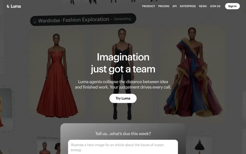 Screenshot of the Luma AI homepage