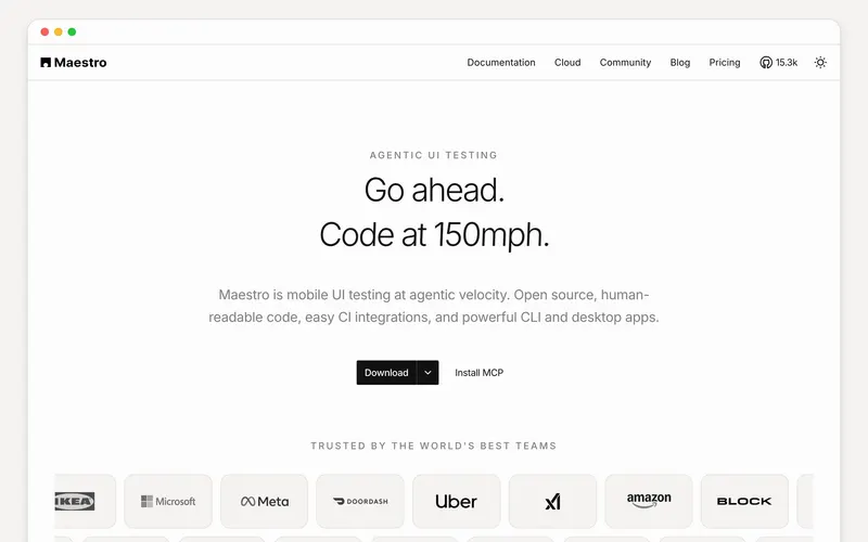 Screenshot of the Maestro homepage