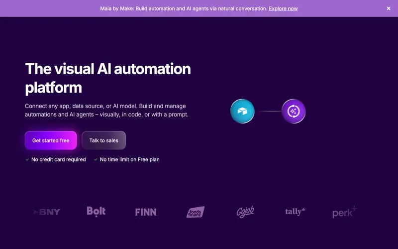 Screenshot of the Make homepage