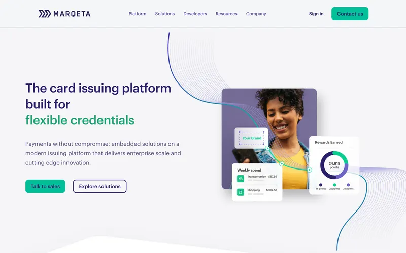 Screenshot of the Marqeta homepage