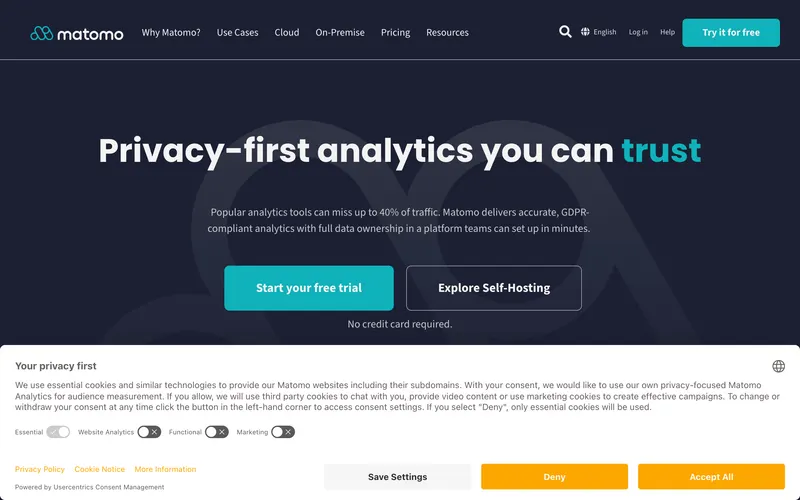 Screenshot of the Matomo homepage