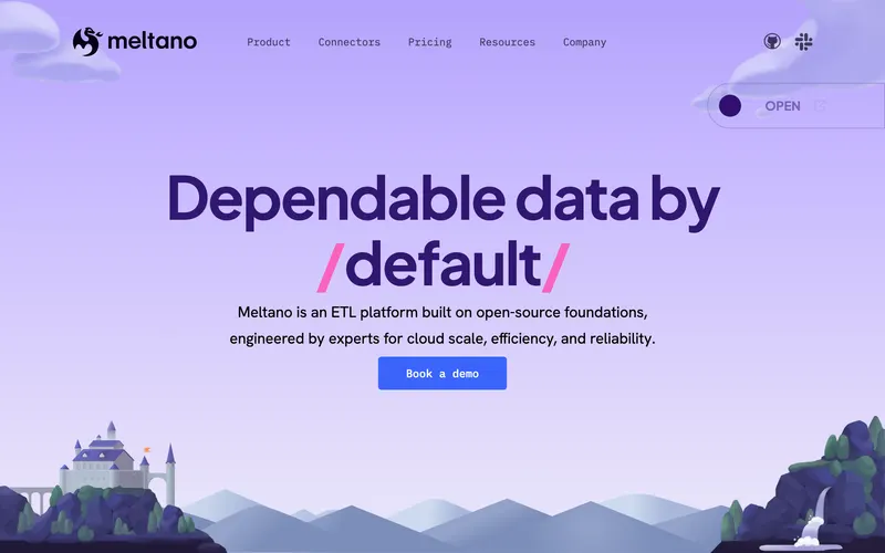 Screenshot of the Meltano homepage