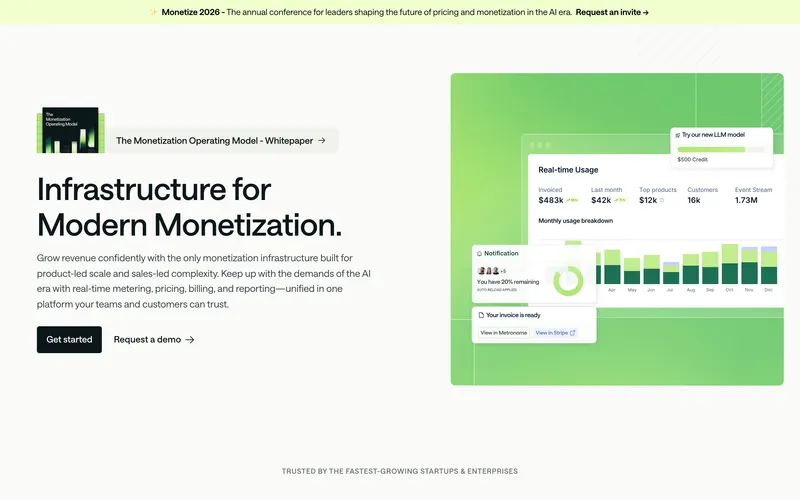 Screenshot of the Metronome homepage