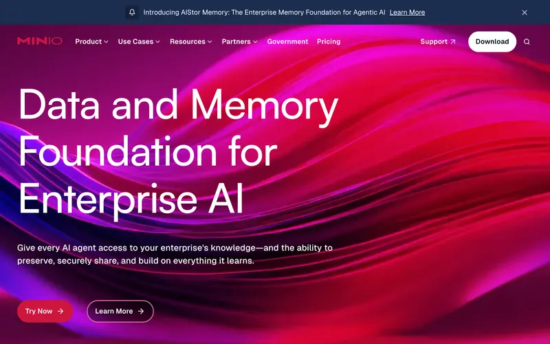 Screenshot of the MinIO homepage