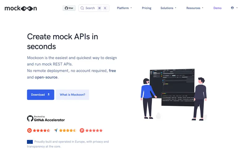 Screenshot of the Mockoon homepage