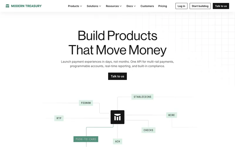 Screenshot of the Modern Treasury homepage