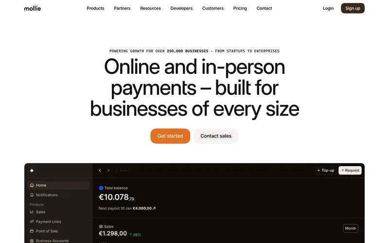 Screenshot of the Mollie homepage