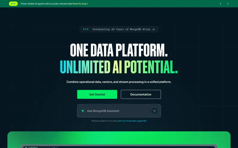 Screenshot of the MongoDB homepage