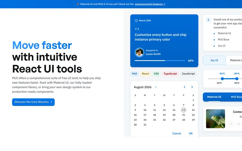 Screenshot of the MUI homepage