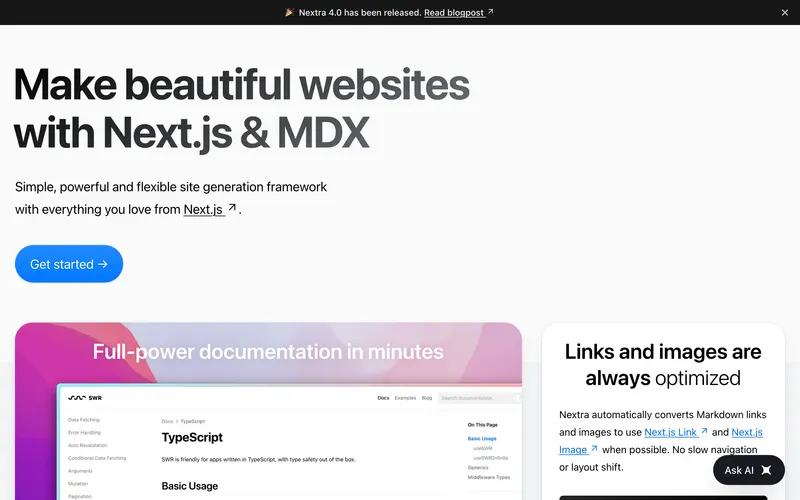 Screenshot of the Nextra homepage