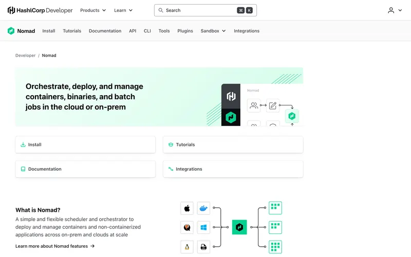 Screenshot of the Nomad homepage