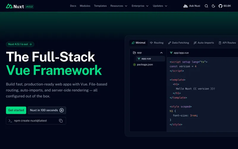 Screenshot of the Nuxt homepage