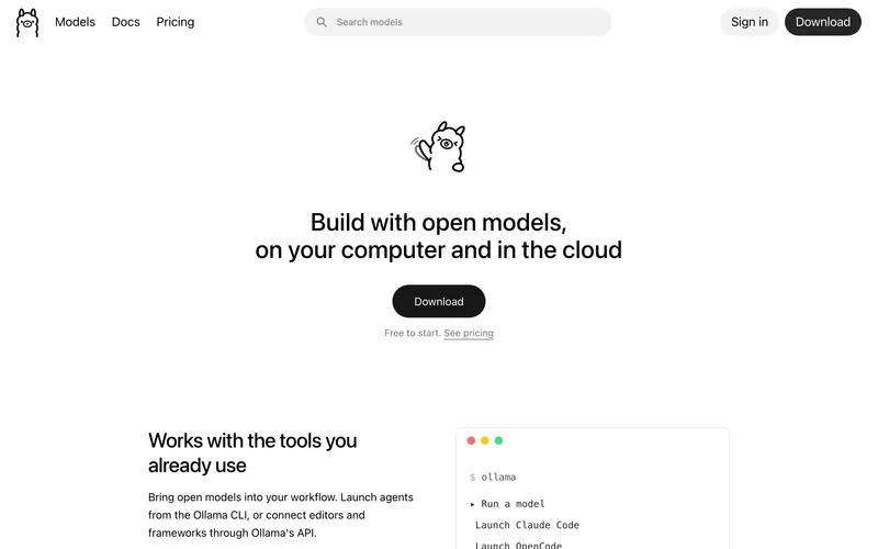 Screenshot of the Ollama homepage