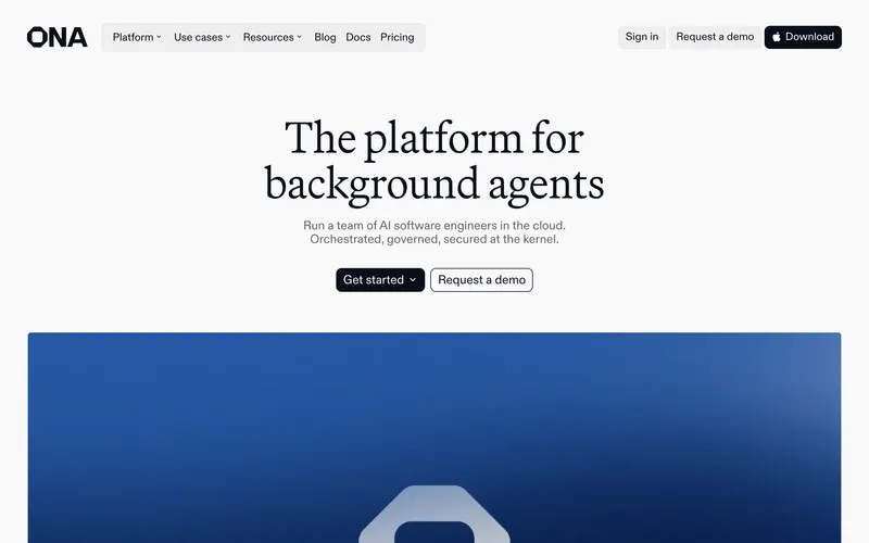 Screenshot of the Ona homepage