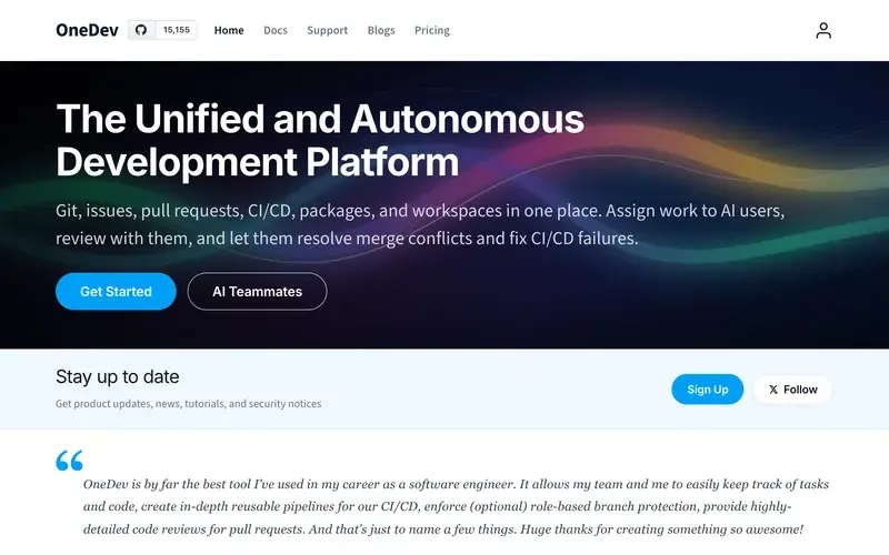 Screenshot of the OneDev homepage