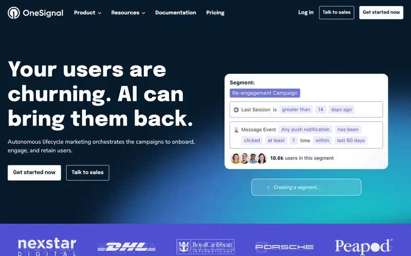 Screenshot of the OneSignal homepage
