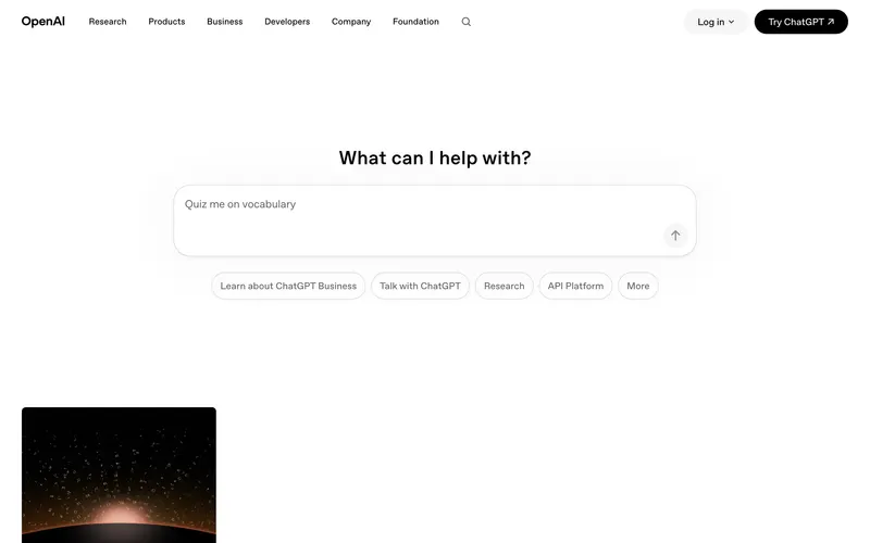 Screenshot of the OpenAI homepage