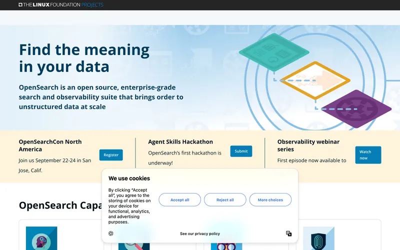Screenshot of the OpenSearch homepage