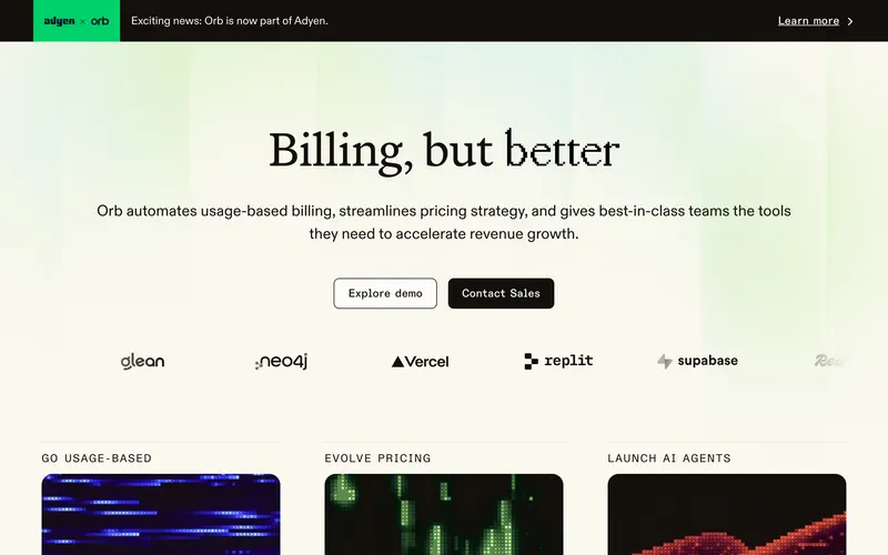 Screenshot of the Orb homepage